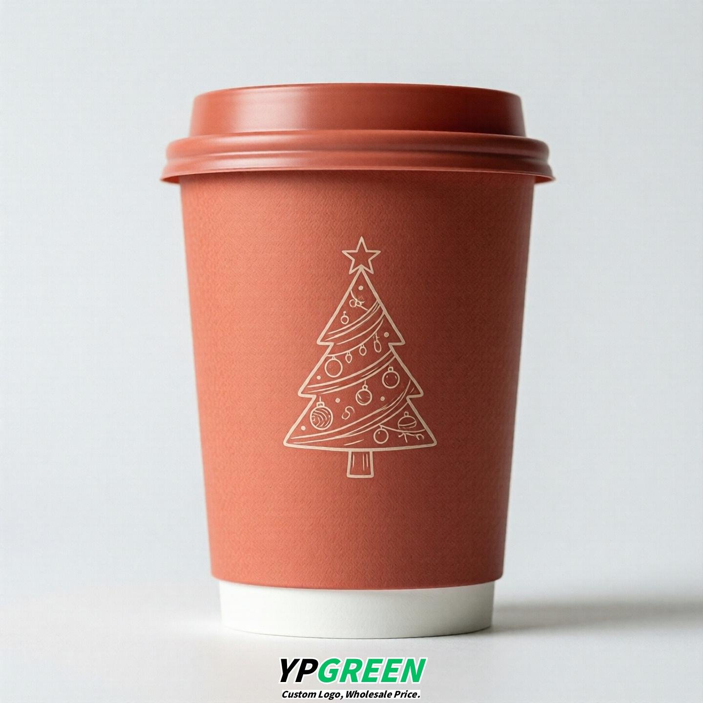 Coral Paper Cups with Christmas Design 8-24oz