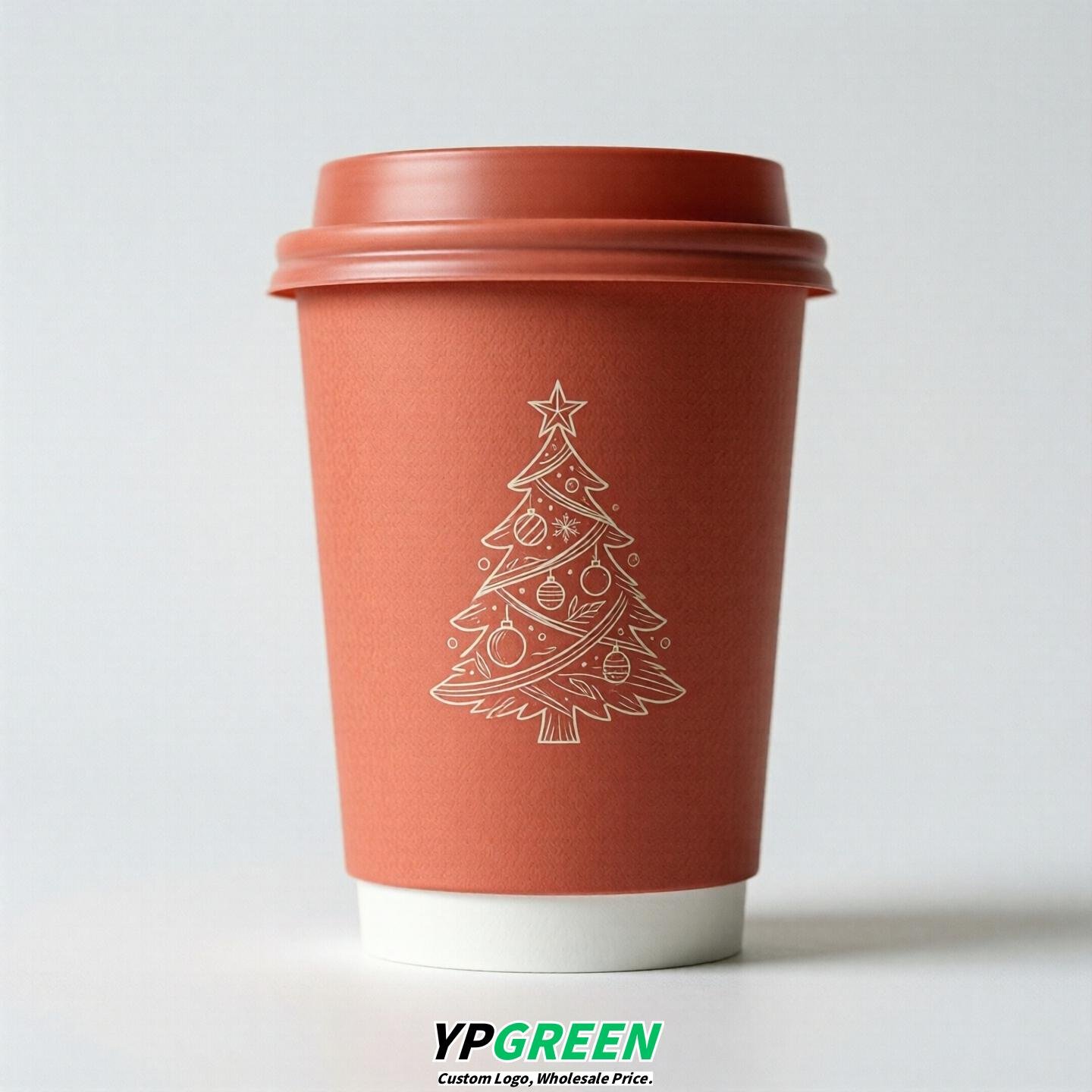 Coral Paper Cups with Christmas Design 8-24oz