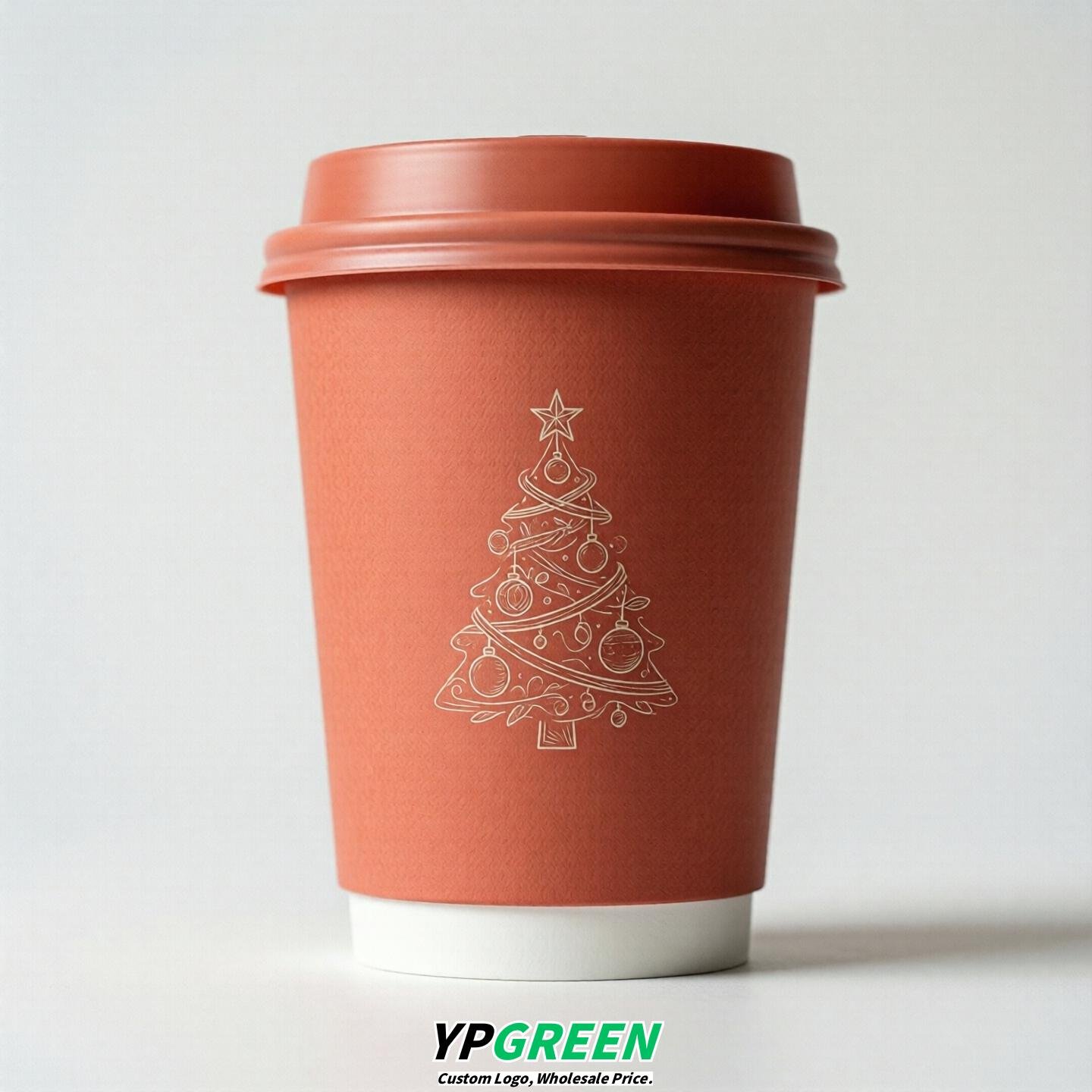 Coral Paper Cups with Christmas Design 8-24oz