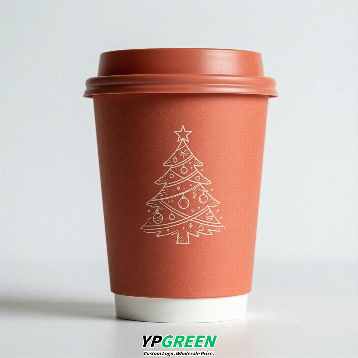 Coral Paper Cups with Christmas Design 8-24oz