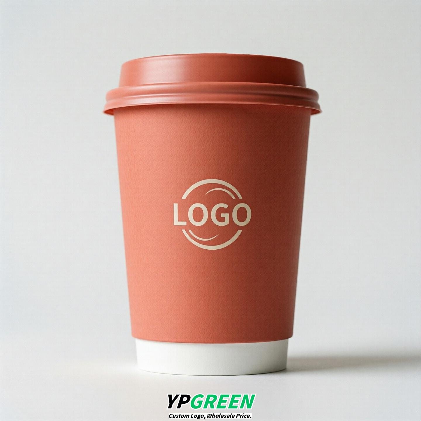Coral Custom Logo Paper Cups: 8-24oz & Double Wall