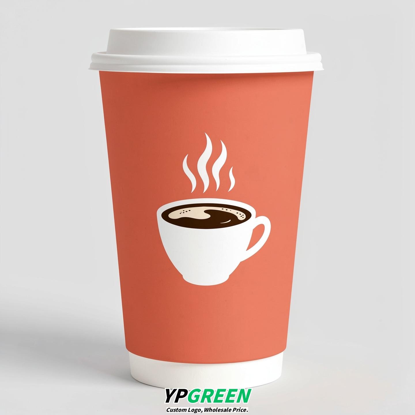 Coral Hot Coffee Icon Paper Cups - Disposable Steaming Coffee Design