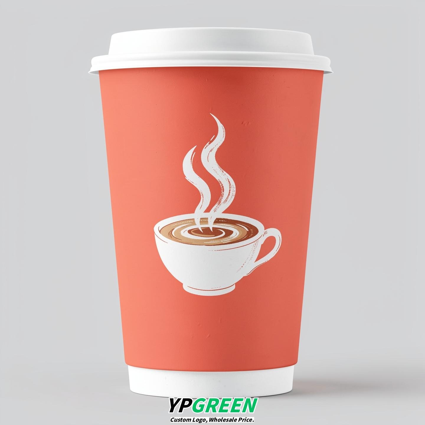 Coral Hot Coffee Icon Paper Cups - Disposable Steaming Coffee Design