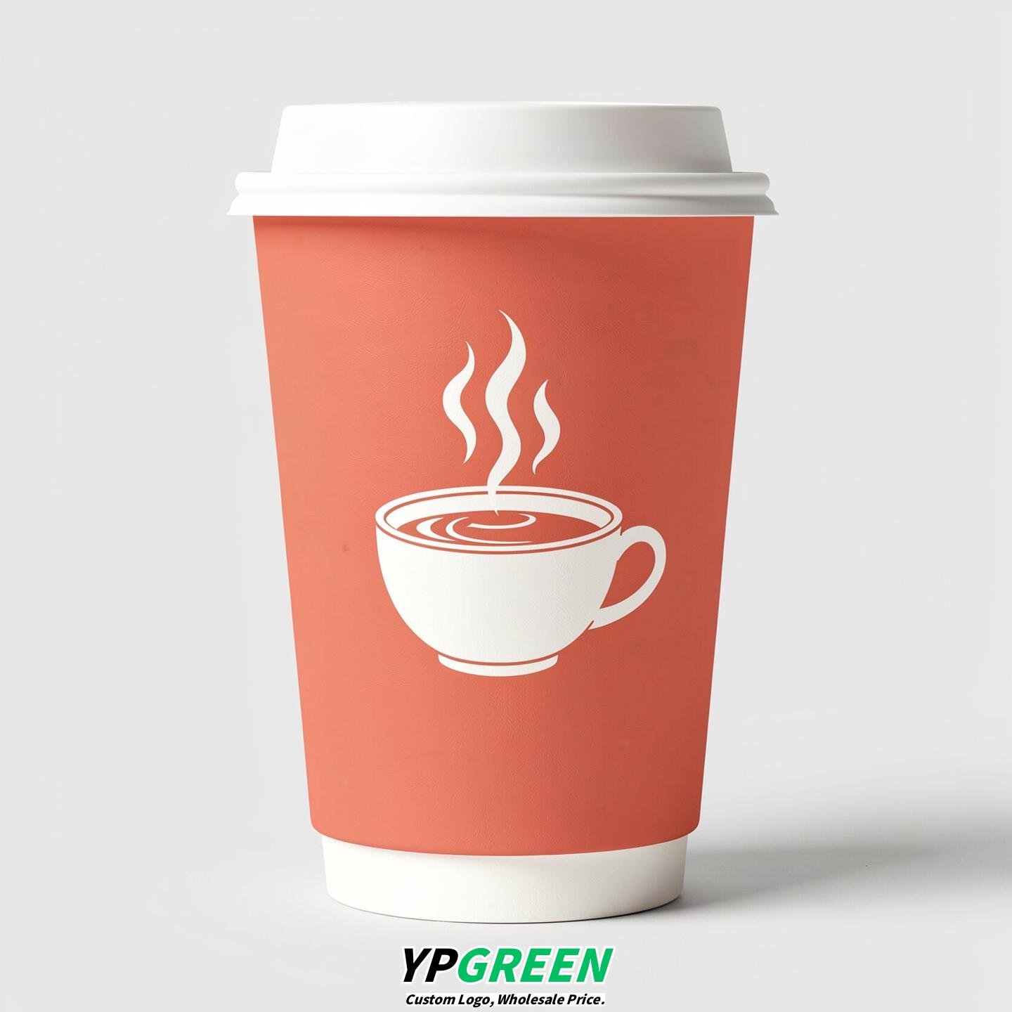 Coral Hot Coffee Icon Paper Cups - Disposable Steaming Coffee Design