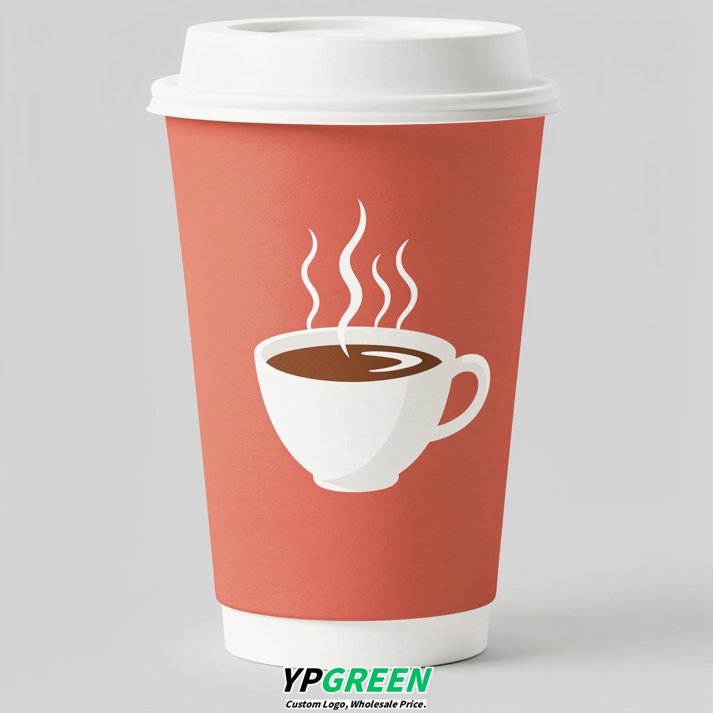 Coral Hot Coffee Icon Paper Cups - Disposable Steaming Coffee Design