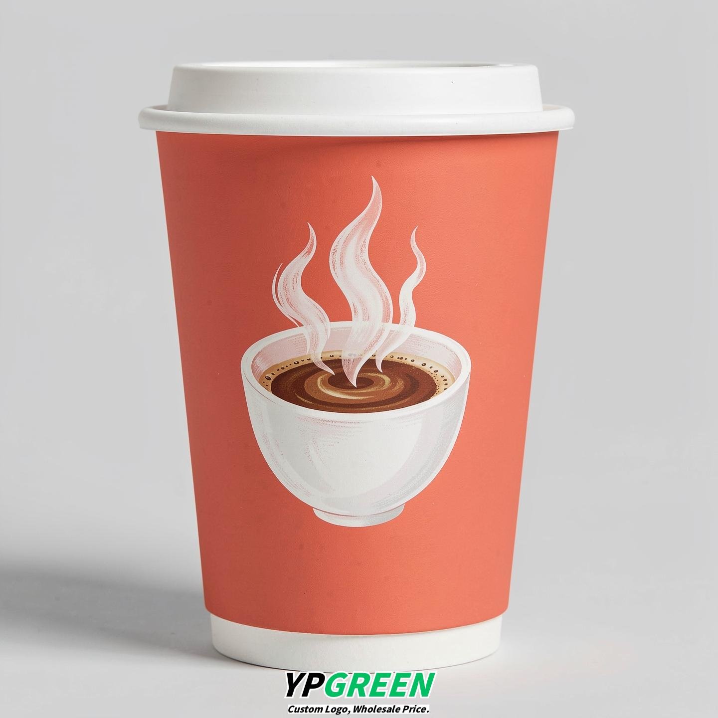 Coral Hot Coffee Icon Paper Cups - Disposable Steaming Coffee Design
