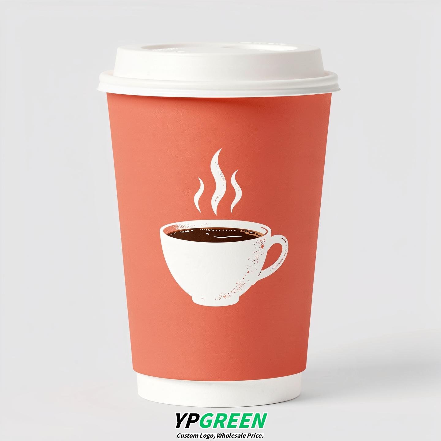 Coral Hot Coffee Icon Paper Cups - Disposable Steaming Coffee Design
