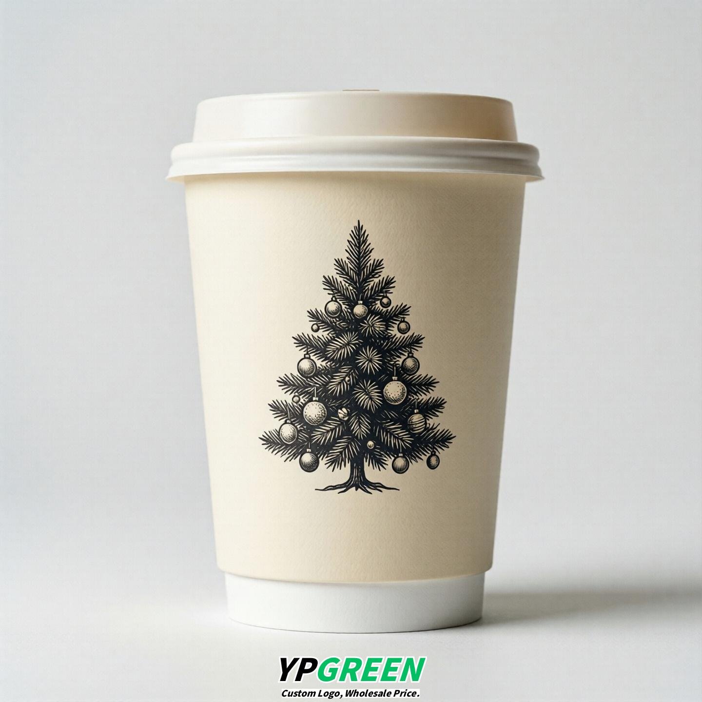 Cream Paper Cups with Christmas Design 8-24oz