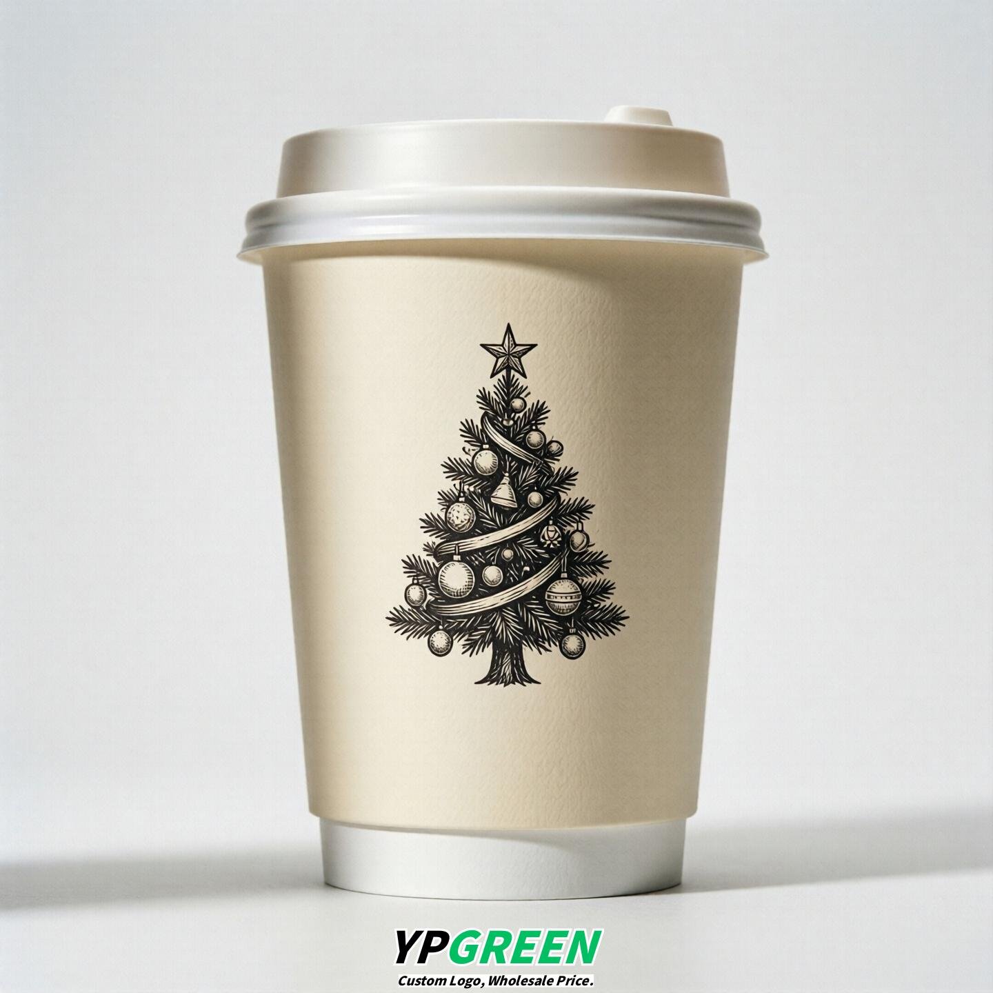 Cream Paper Cups with Christmas Design 8-24oz
