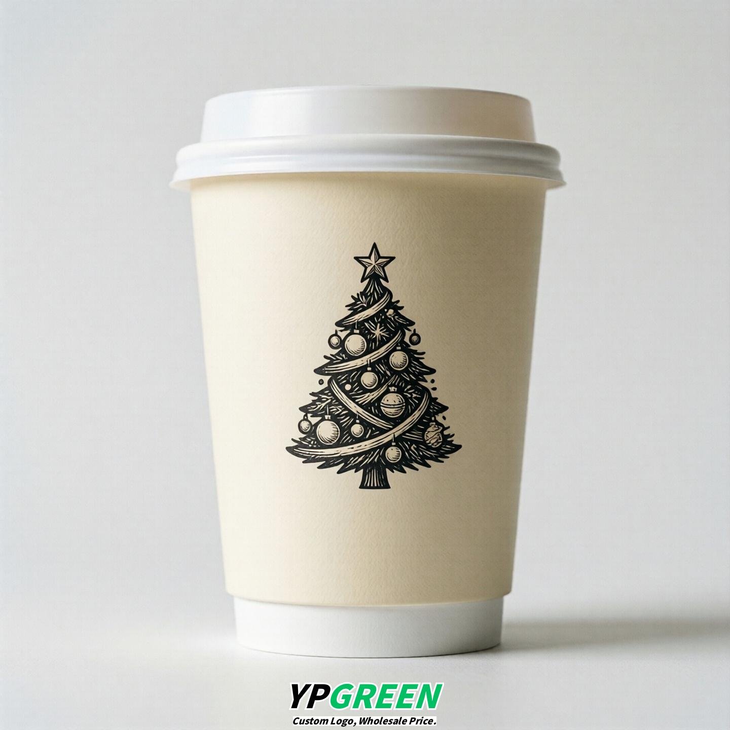Cream Paper Cups with Christmas Design 8-24oz