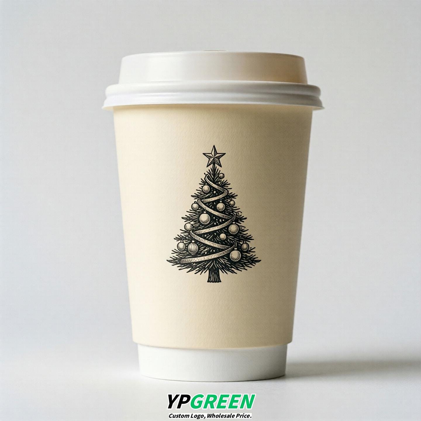 Cream Paper Cups with Christmas Design 8-24oz