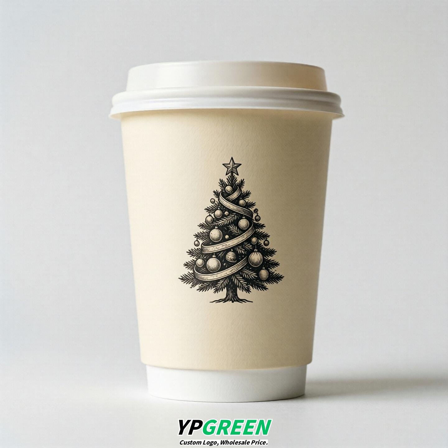 Cream Paper Cups with Christmas Design 8-24oz