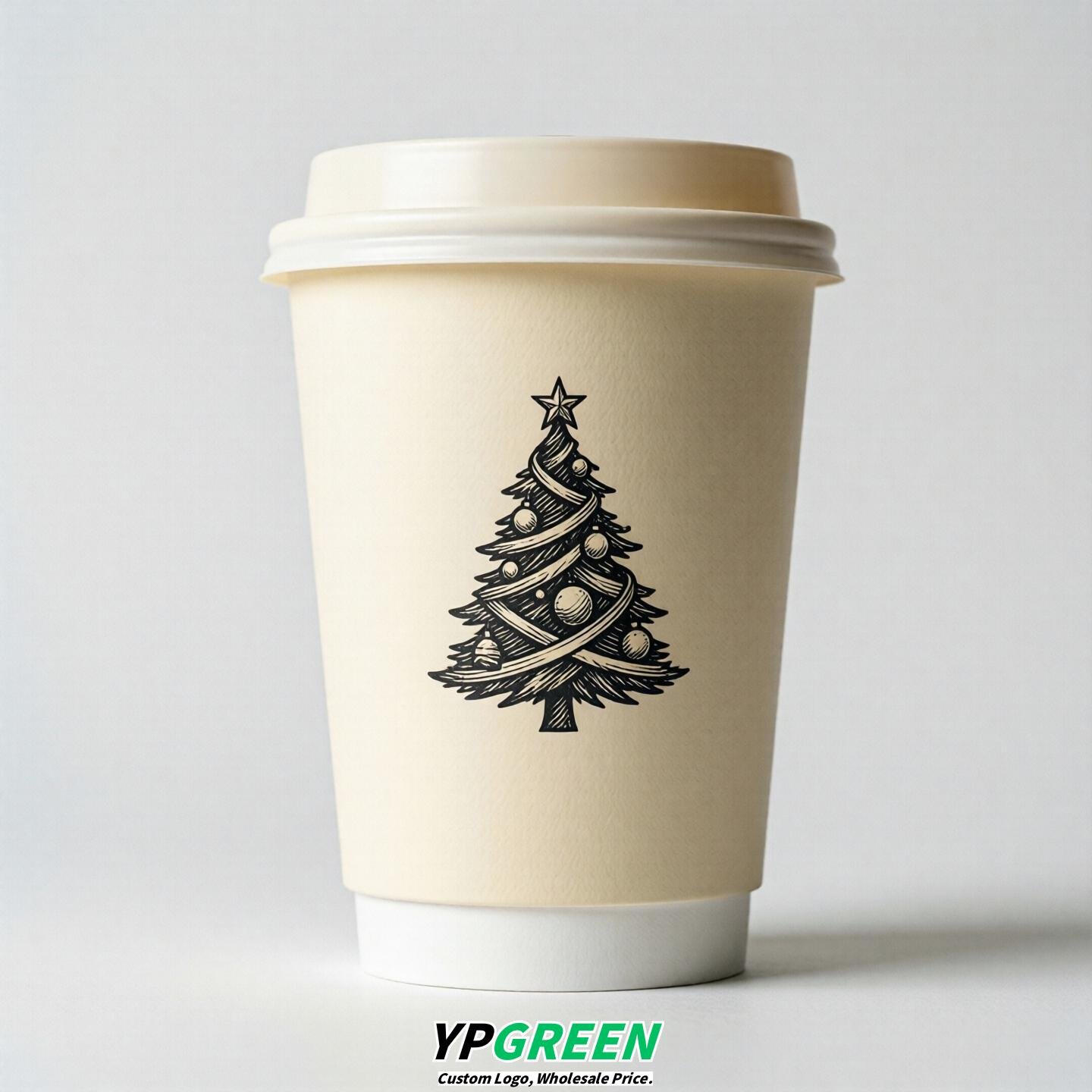 Cream Paper Cups with Christmas Design 8-24oz