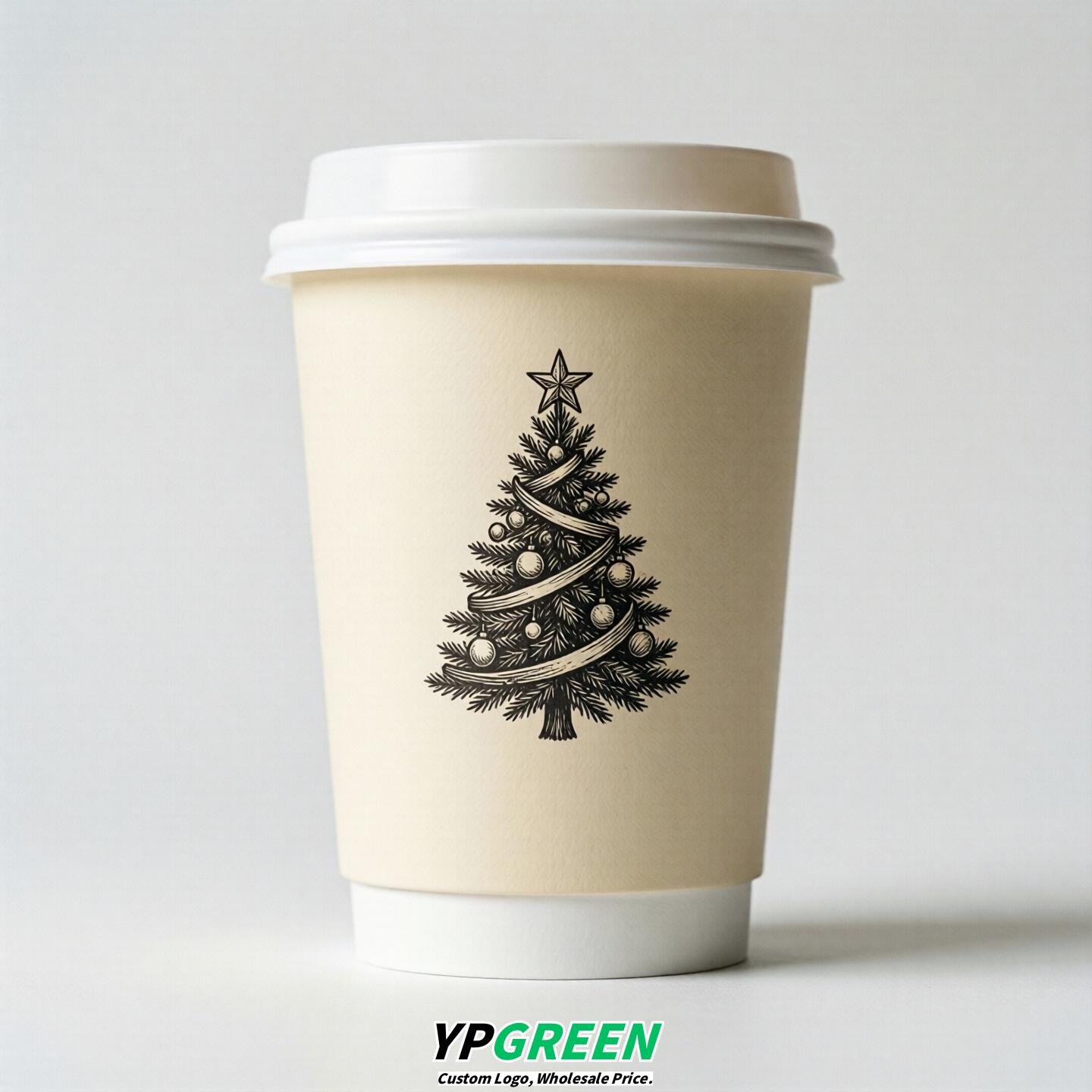 Cream Paper Cups with Christmas Design 8-24oz