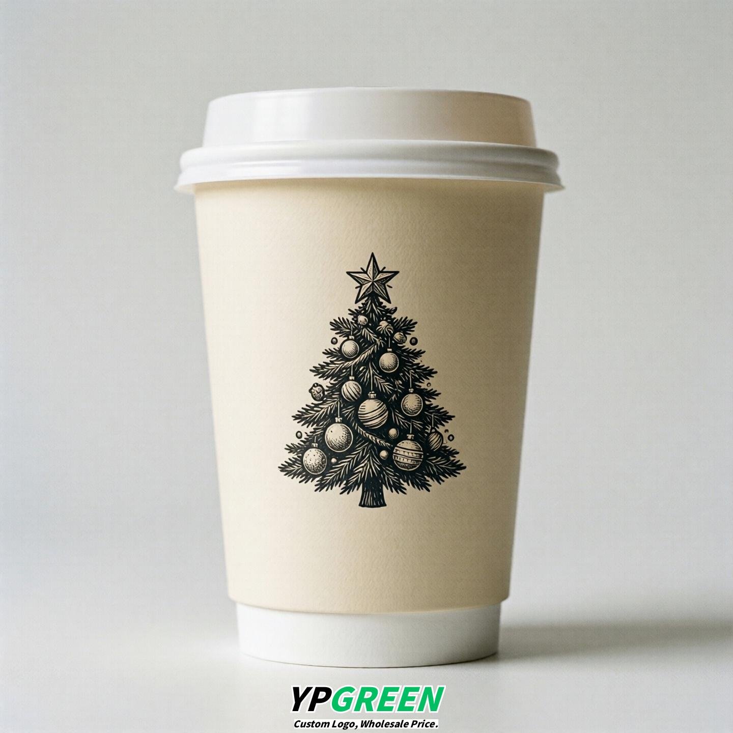Cream Paper Cups with Christmas Design 8-24oz