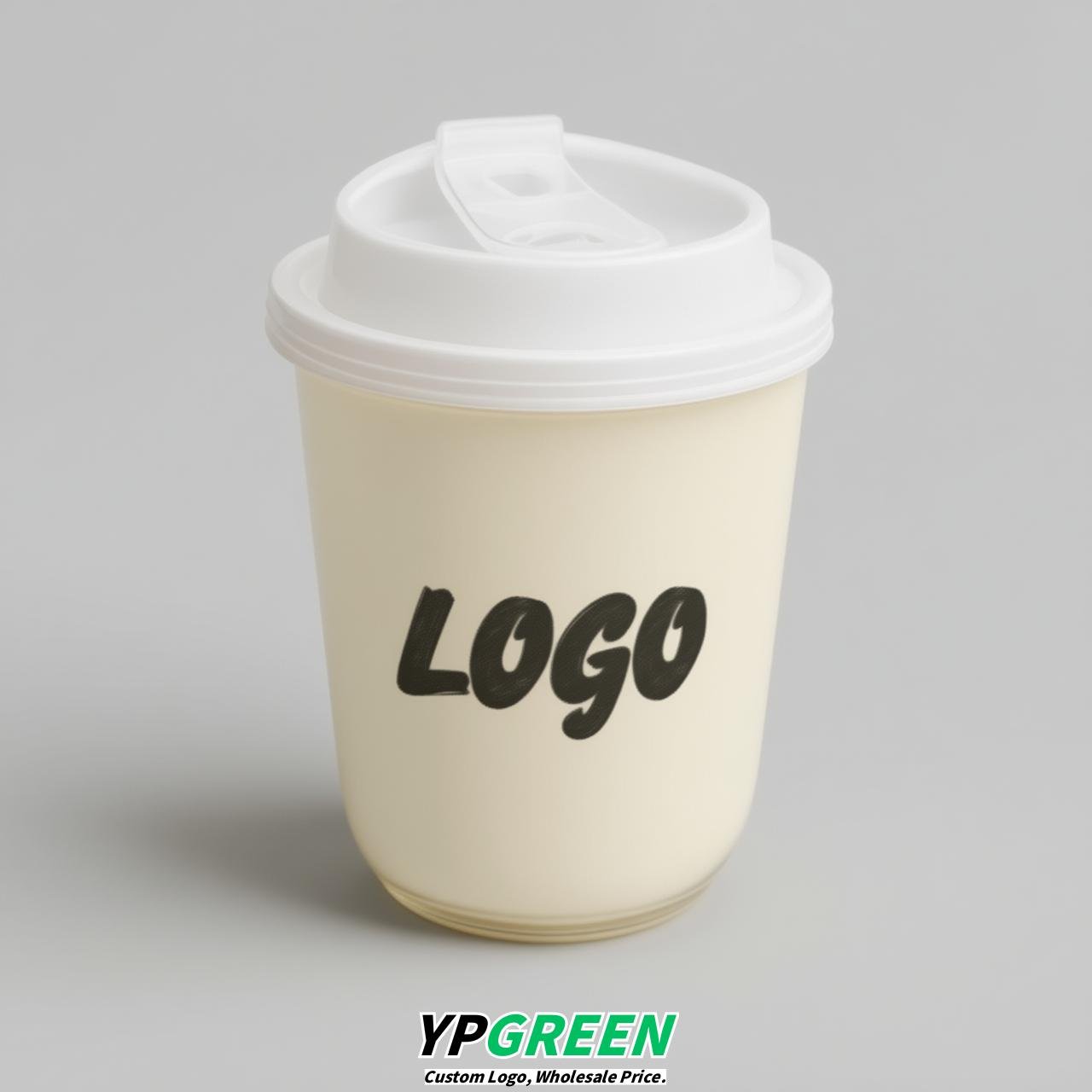 Cream U Shape Cups with Lid - Custom Logo PP & PET Plastic Disposable