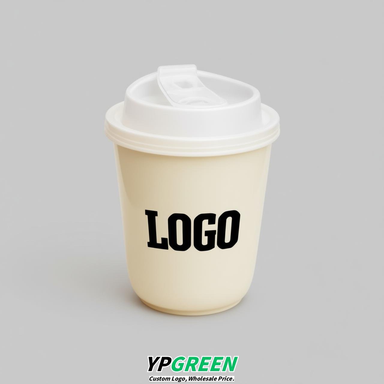 Cream U Shape Cups with Lid - Custom Logo PP & PET Plastic Disposable
