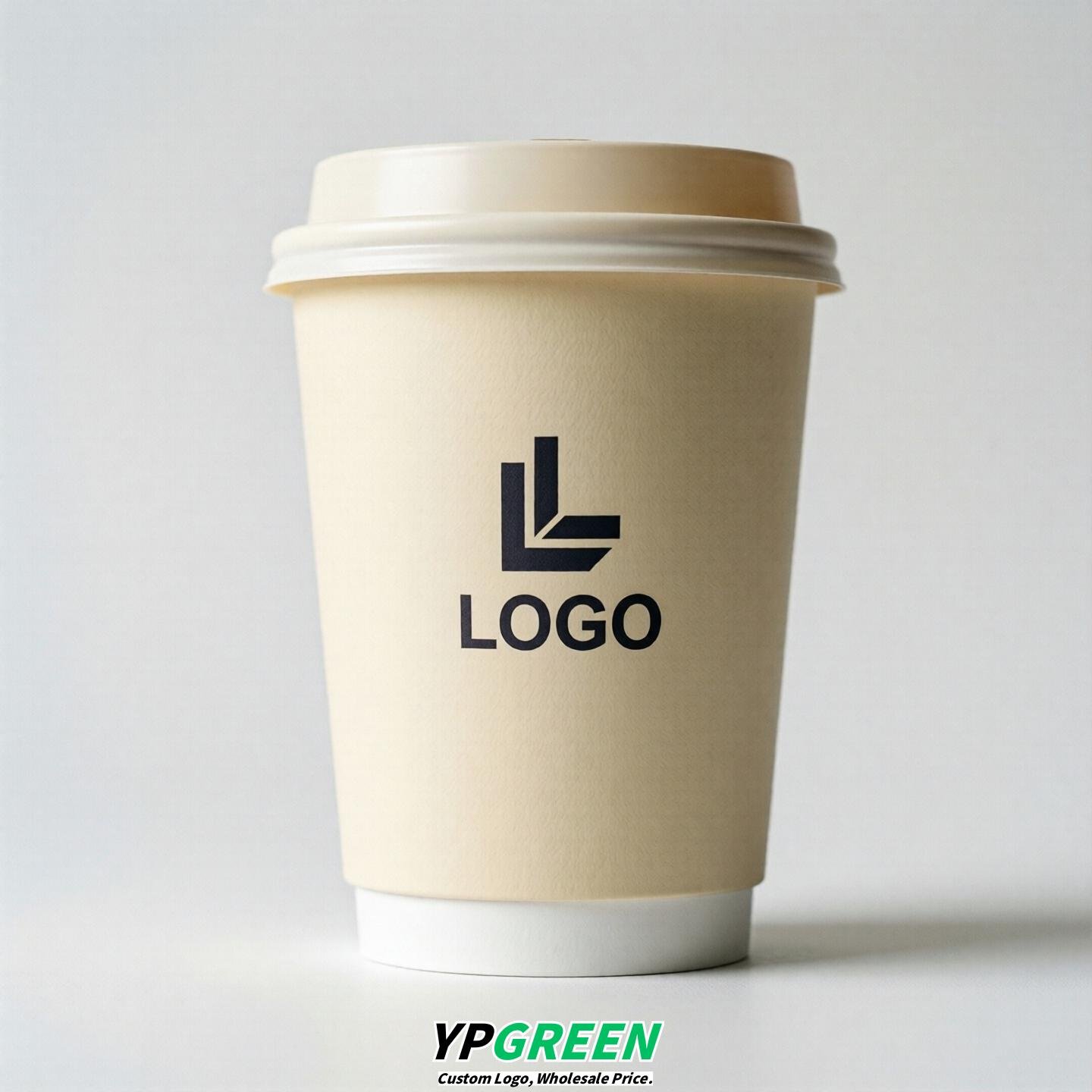 Cream Custom Logo Paper Cups: 8-24oz & Double Wall