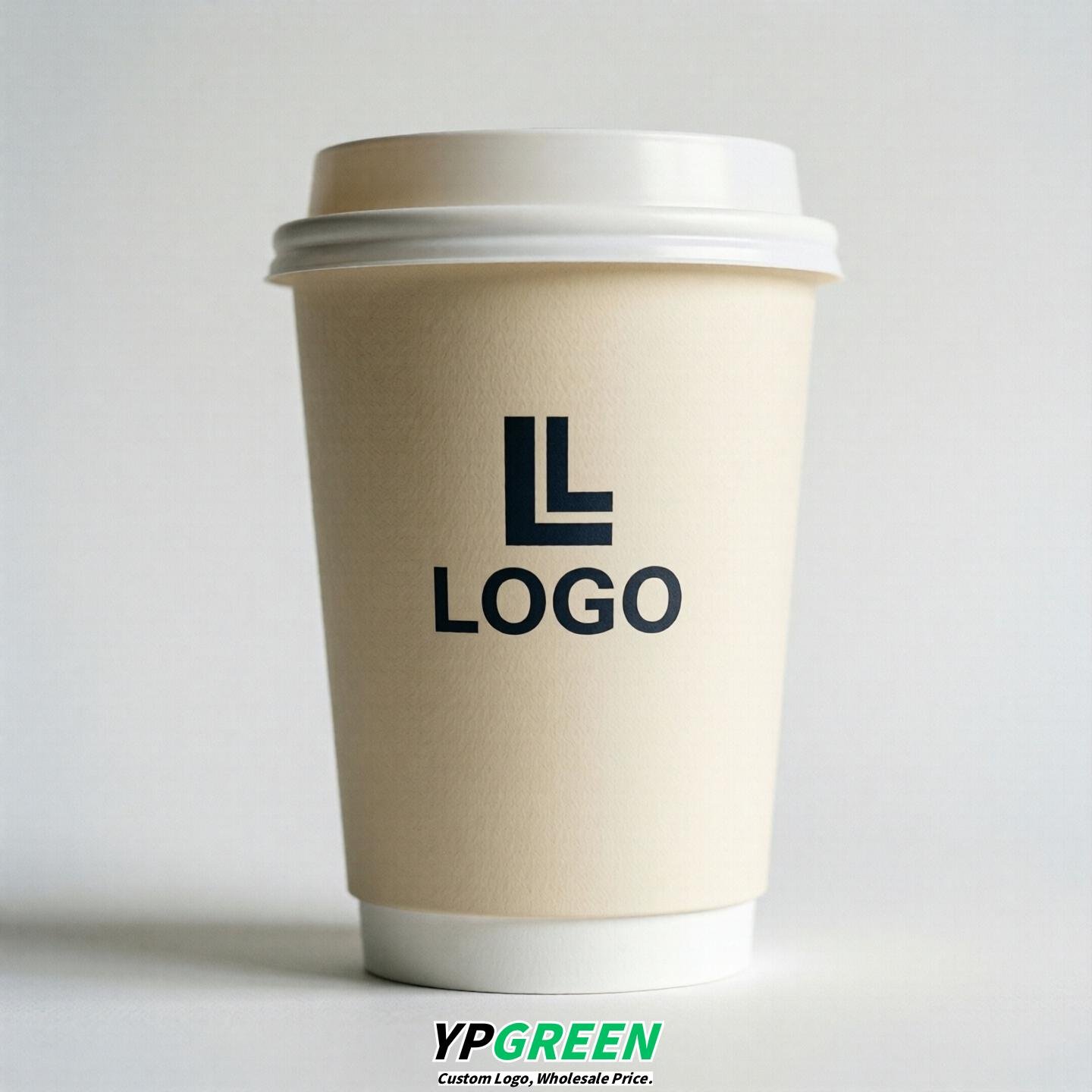 Cream Custom Logo Paper Cups: 8-24oz & Double Wall