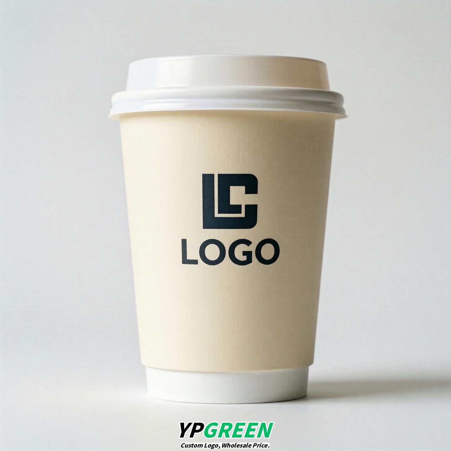 Cream Custom Logo Paper Cups: 8-24oz & Double Wall