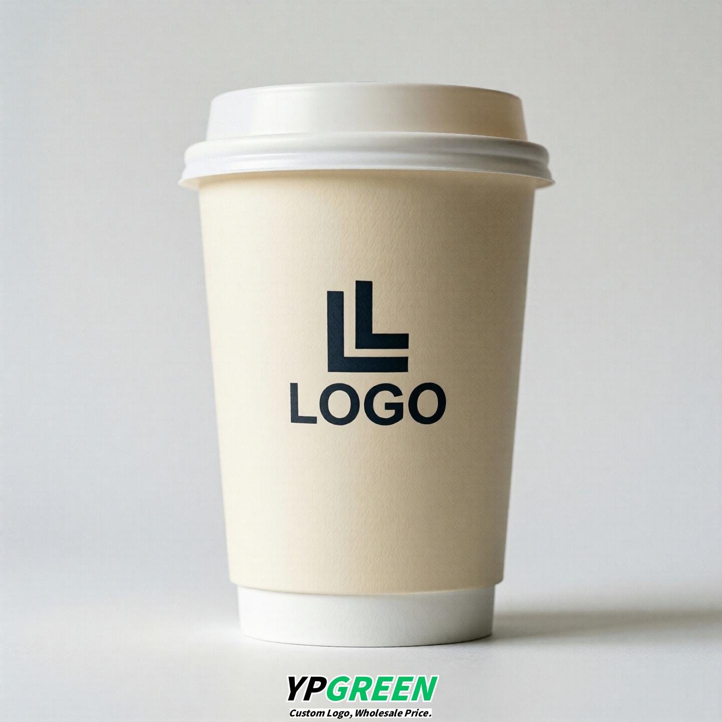 Cream Custom Logo Paper Cups: 8-24oz & Double Wall