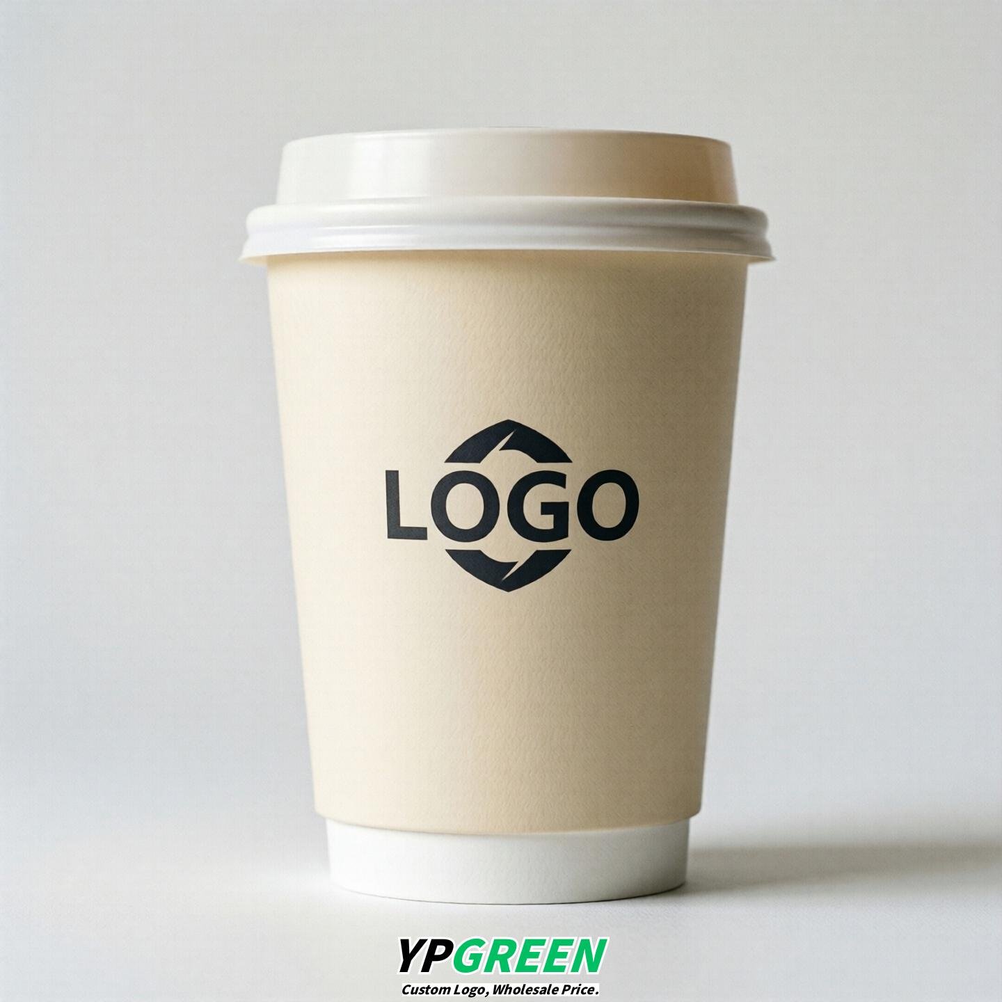 Cream Custom Logo Paper Cups: 8-24oz & Double Wall