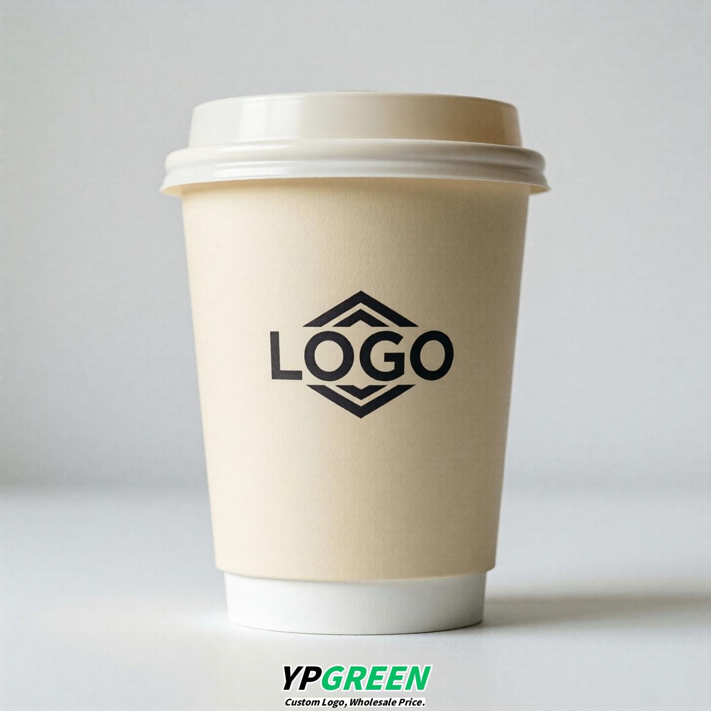 Cream Custom Logo Paper Cups: 8-24oz & Double Wall