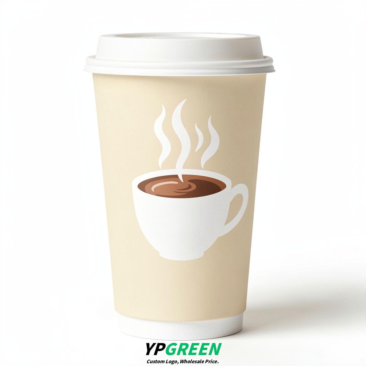 Cream Hot Coffee Icon Paper Cups - Disposable Steaming Coffee Design
