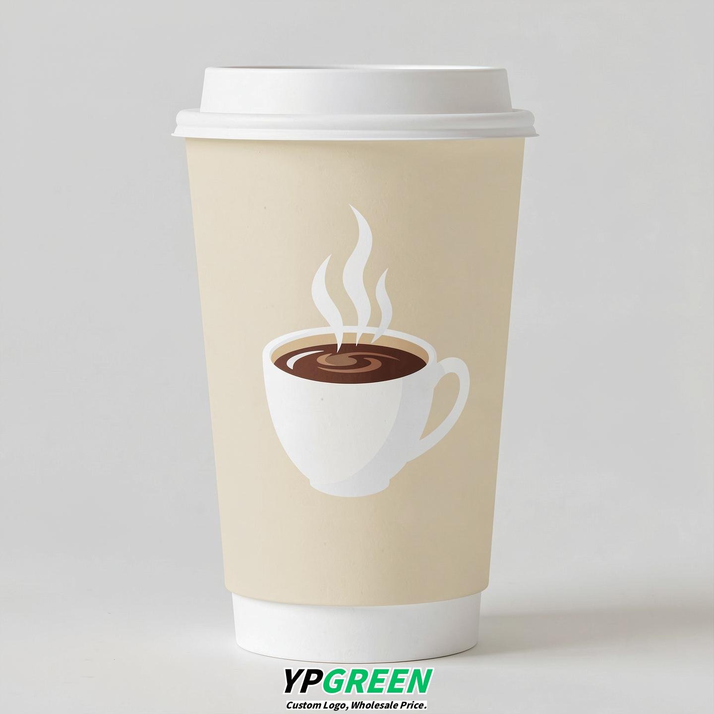 Cream Hot Coffee Icon Paper Cups - Disposable Steaming Coffee Design