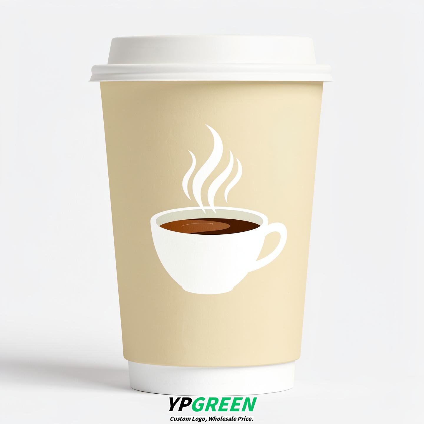 Cream Hot Coffee Icon Paper Cups - Disposable Steaming Coffee Design