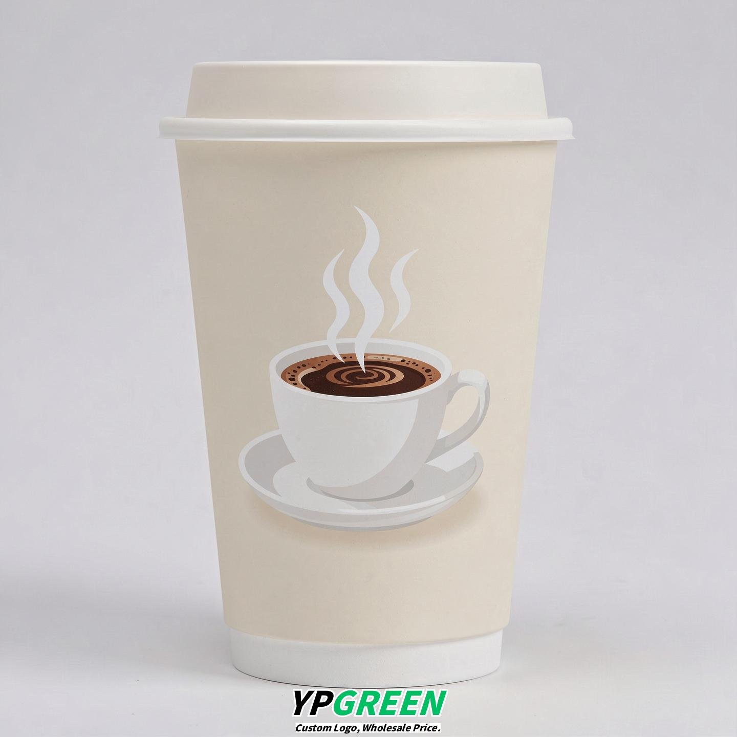 Cream Hot Coffee Icon Paper Cups - Disposable Steaming Coffee Design