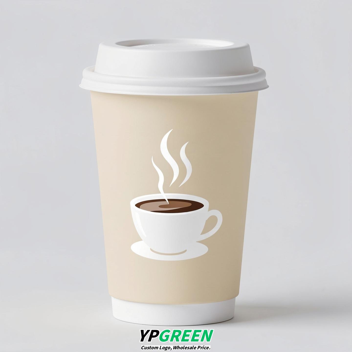 Cream Hot Coffee Icon Paper Cups - Disposable Steaming Coffee Design