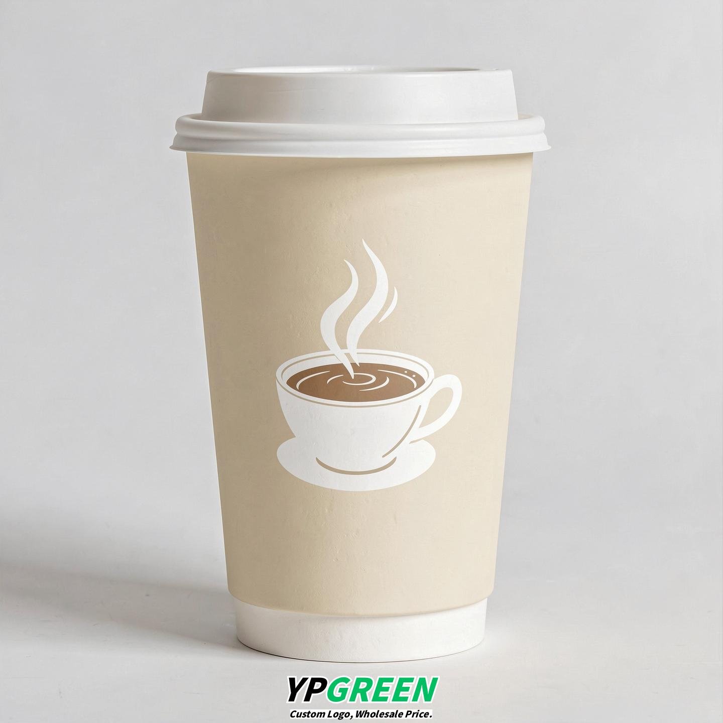 Cream Hot Coffee Icon Paper Cups - Disposable Steaming Coffee Design