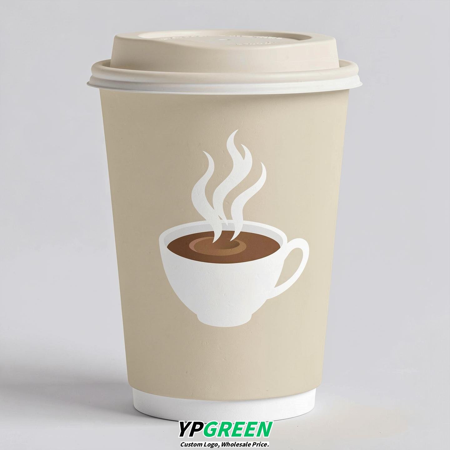 Cream Hot Coffee Icon Paper Cups - Disposable Steaming Coffee Design