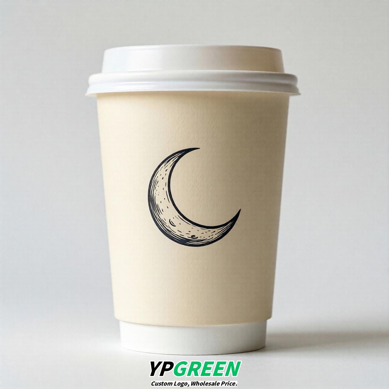 Cream Moon Paper Cups with Lids 8-24oz