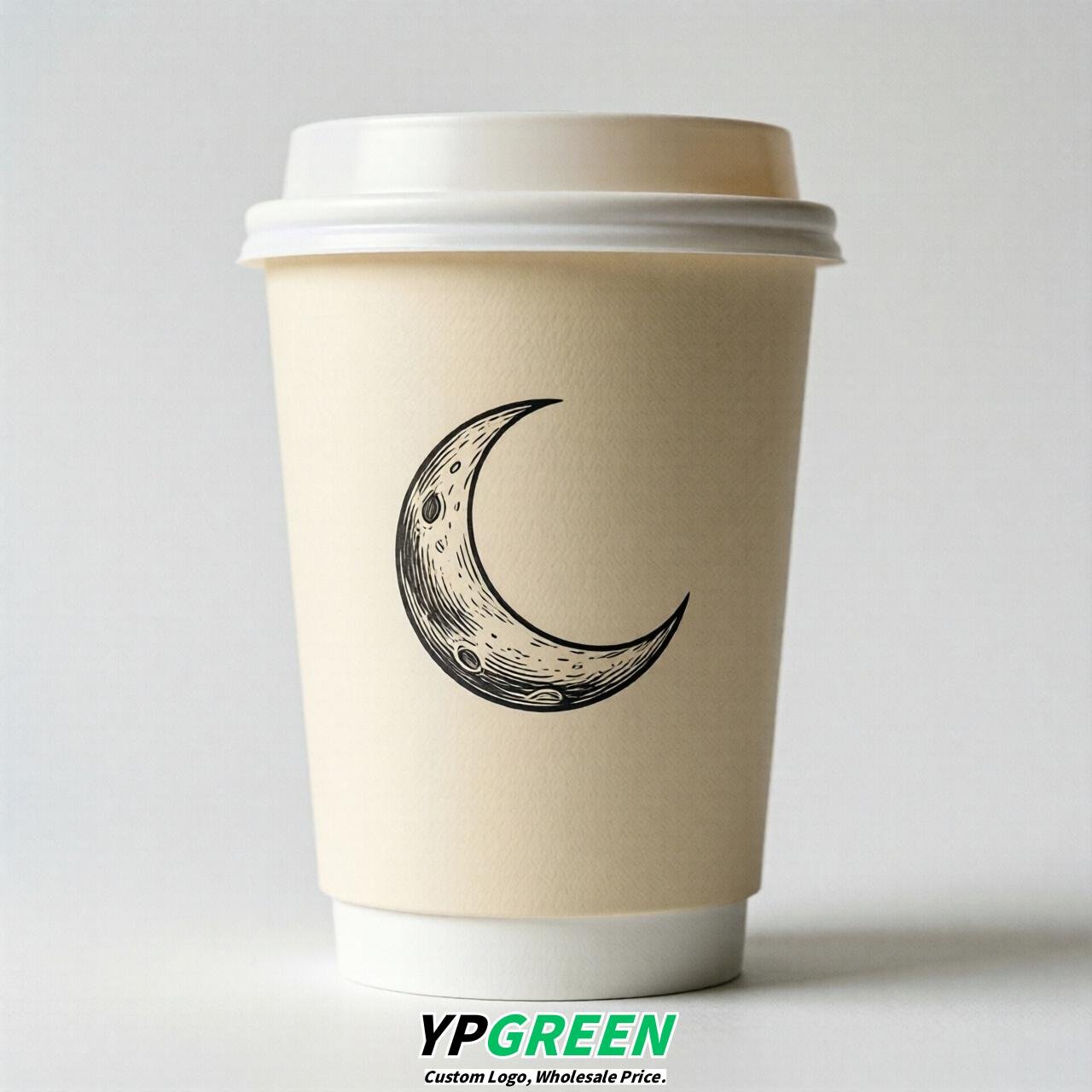 Cream Moon Paper Cups with Lids 8-24oz