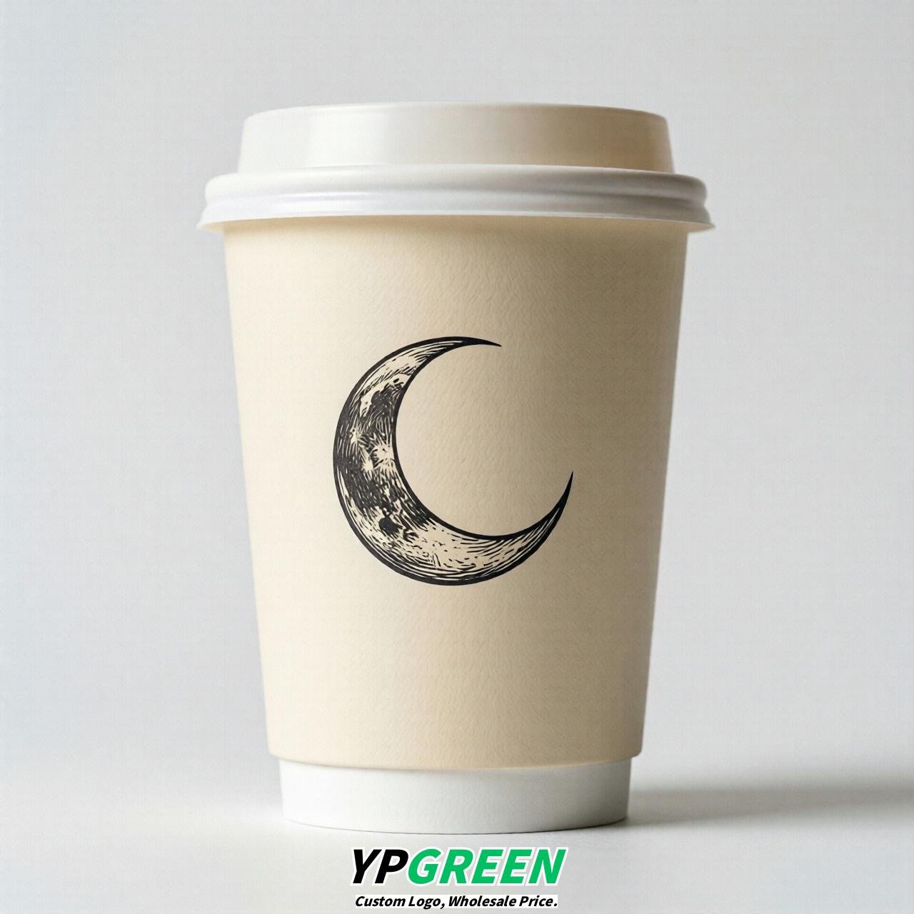 Cream Moon Paper Cups with Lids 8-24oz