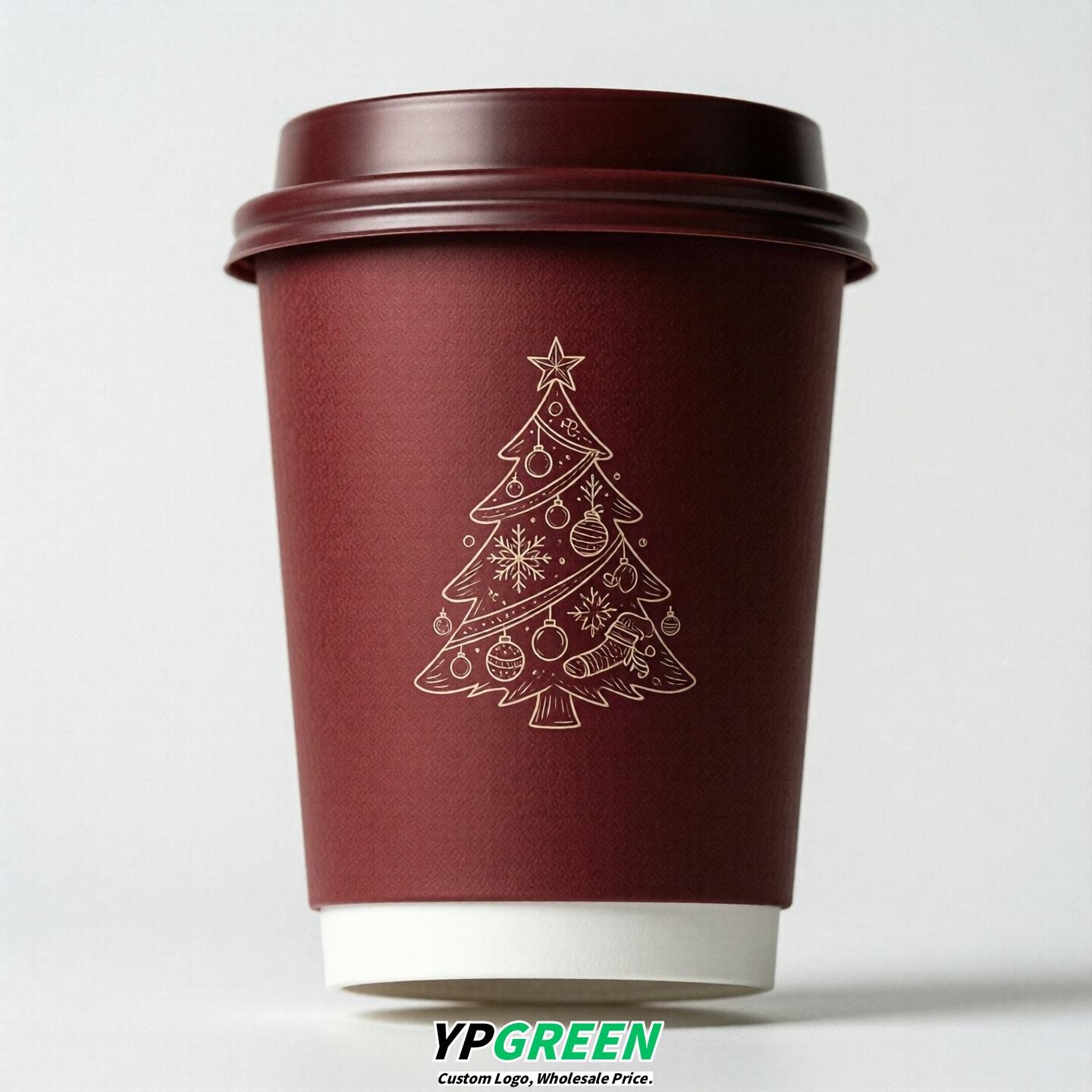Crimson Paper Cups with Christmas Design 8-24oz