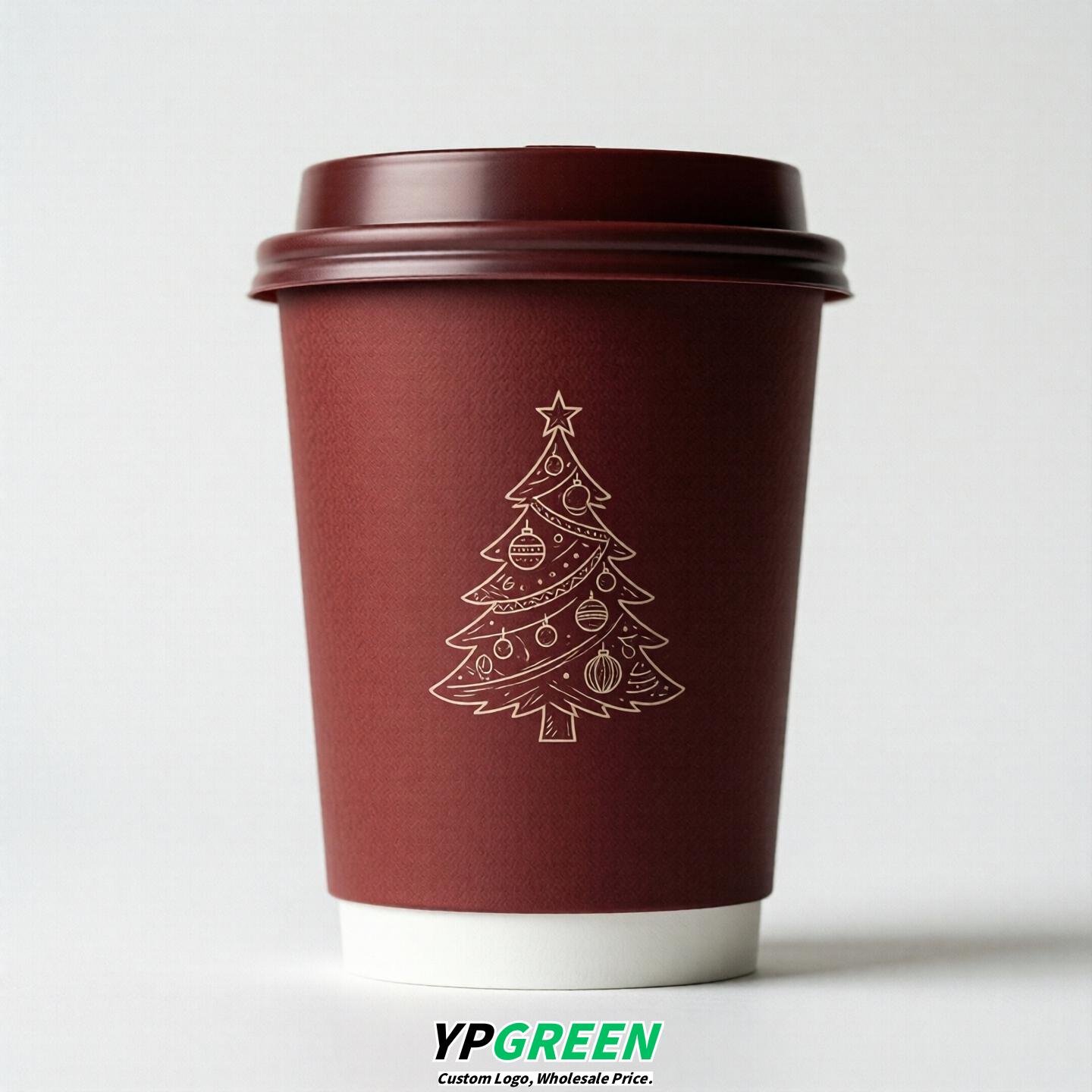 Crimson Paper Cups with Christmas Design 8-24oz