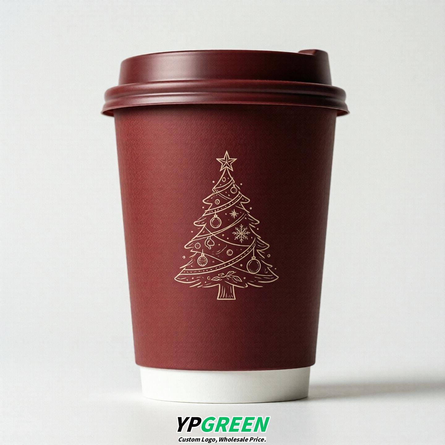 Crimson Paper Cups with Christmas Design 8-24oz