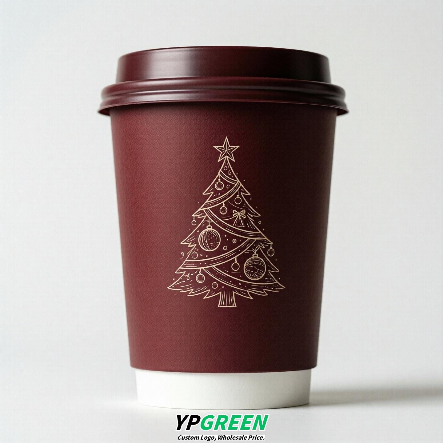 Crimson Paper Cups with Christmas Design 8-24oz