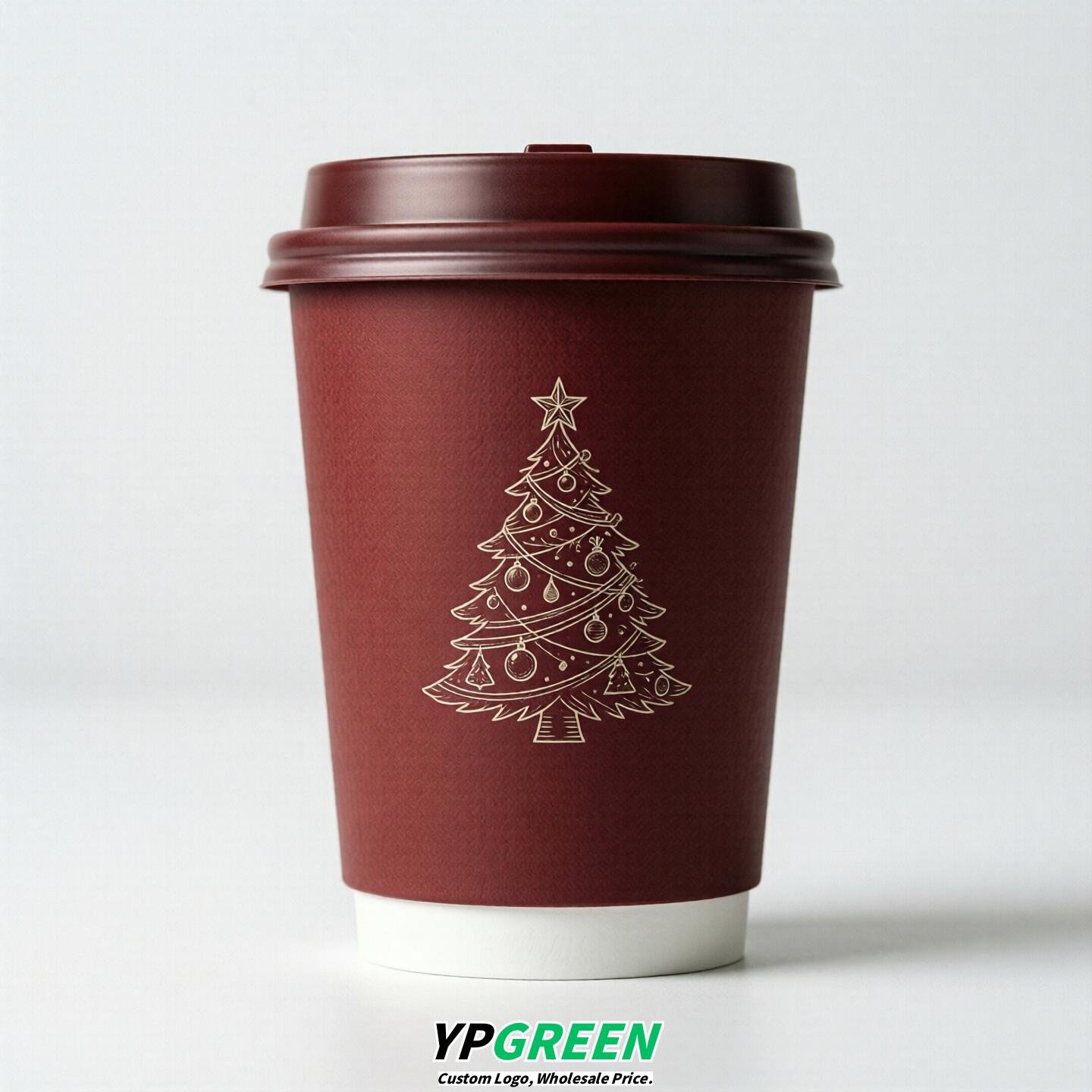 Crimson Paper Cups with Christmas Design 8-24oz