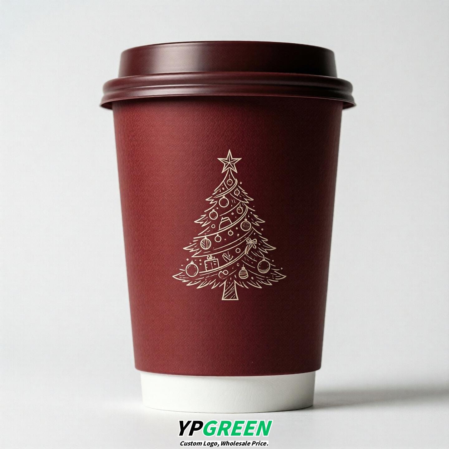 Crimson Paper Cups with Christmas Design 8-24oz