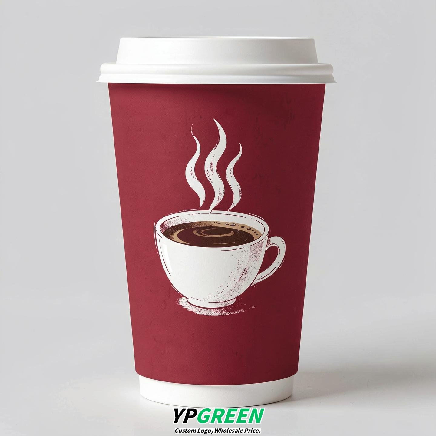 Crimson Hot Coffee Icon Paper Cups - Disposable Steaming Coffee Design