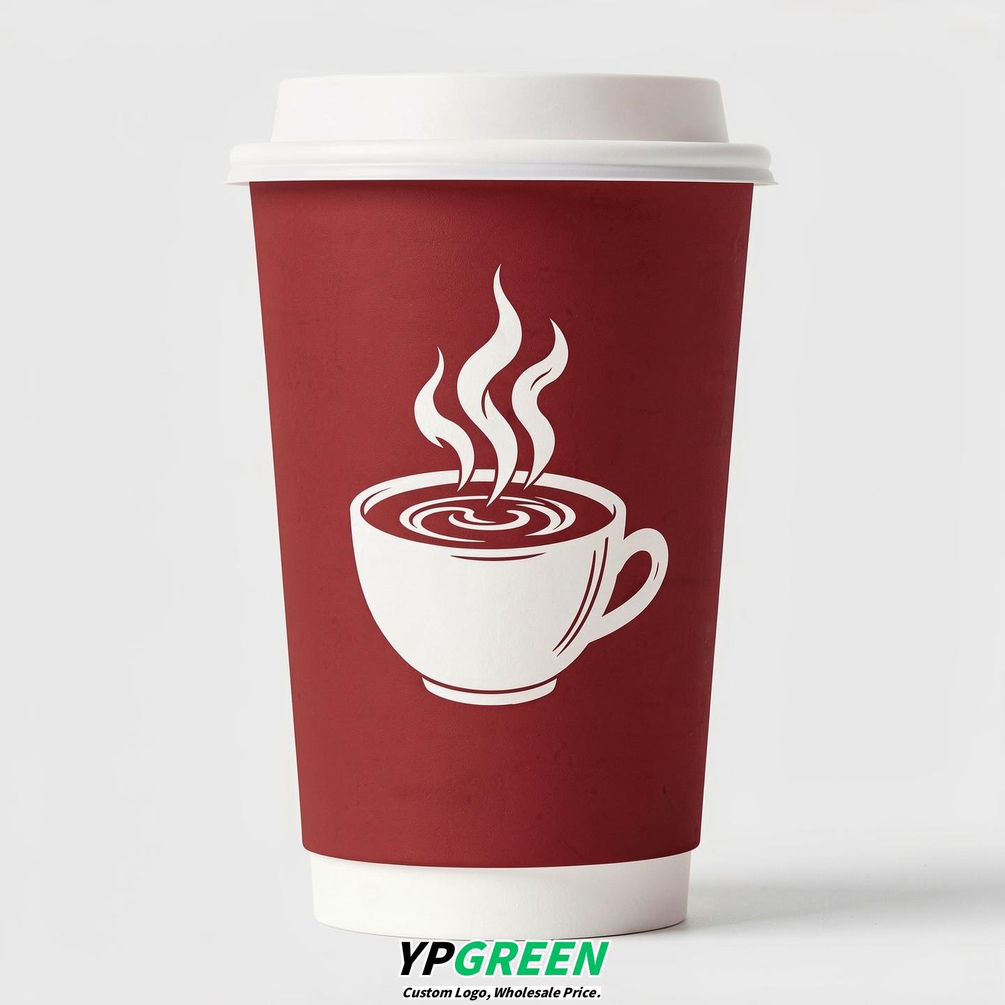 Crimson Hot Coffee Icon Paper Cups - Disposable Steaming Coffee Design
