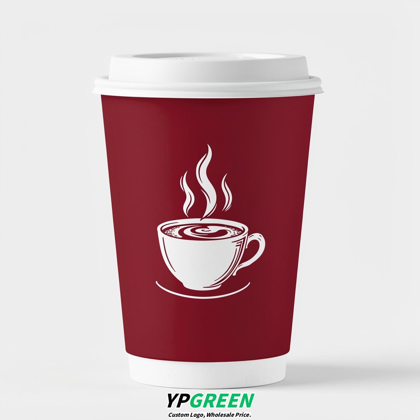 Crimson Hot Coffee Icon Paper Cups - Disposable Steaming Coffee Design