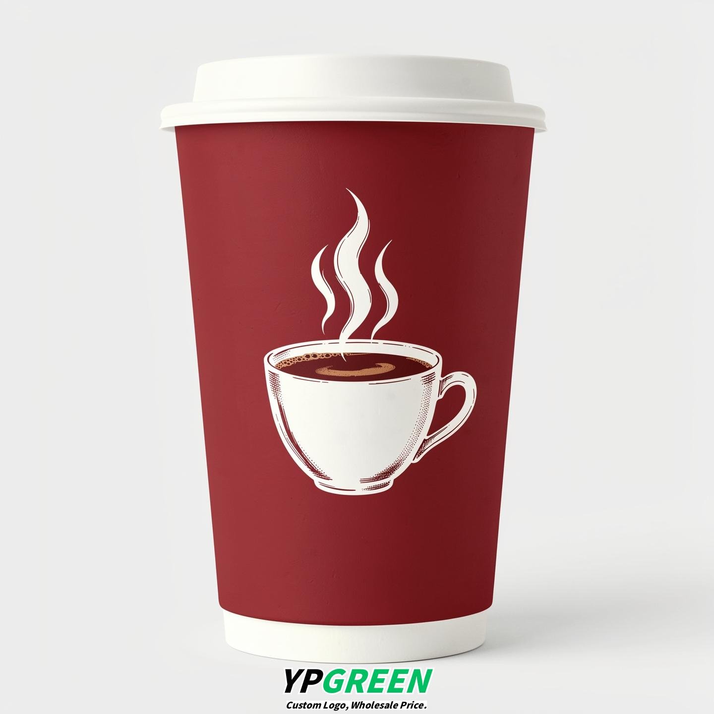 Crimson Hot Coffee Icon Paper Cups - Disposable Steaming Coffee Design