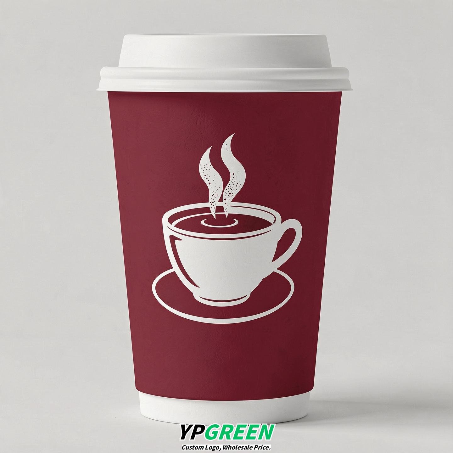 Crimson Hot Coffee Icon Paper Cups - Disposable Steaming Coffee Design