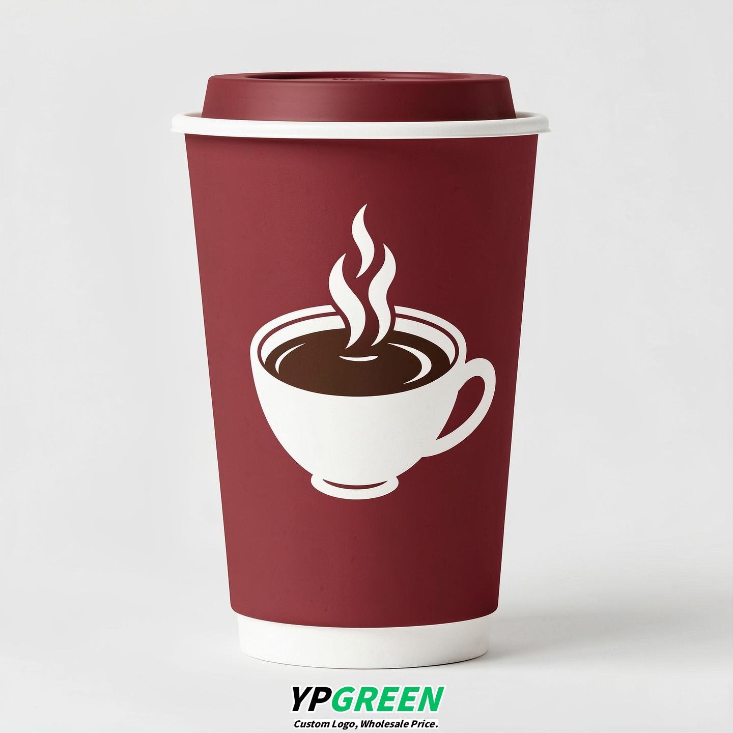 Crimson Hot Coffee Icon Paper Cups - Disposable Steaming Coffee Design Crimson Hot Coffee Icon Paper Cups - Disposable Steaming Coffee Design