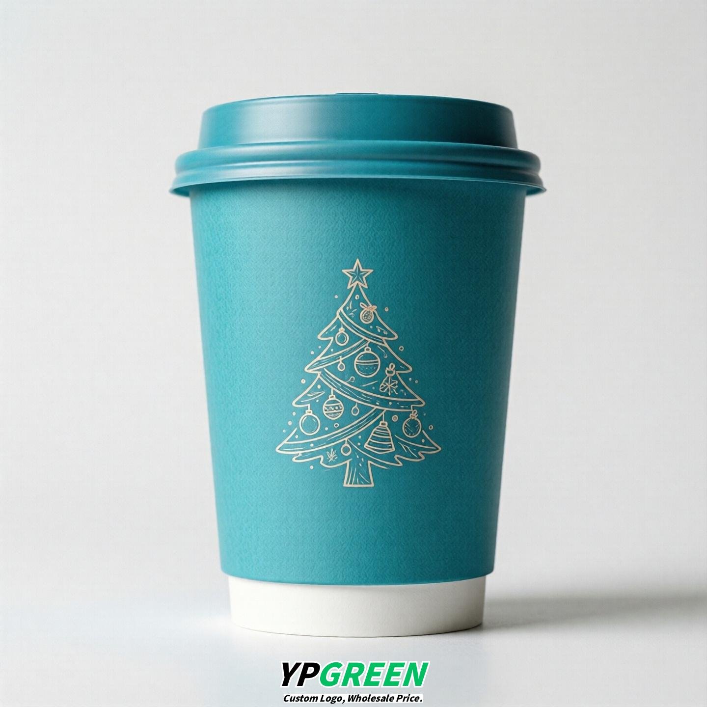 Cyan Paper Cups with Christmas Design 8-24oz